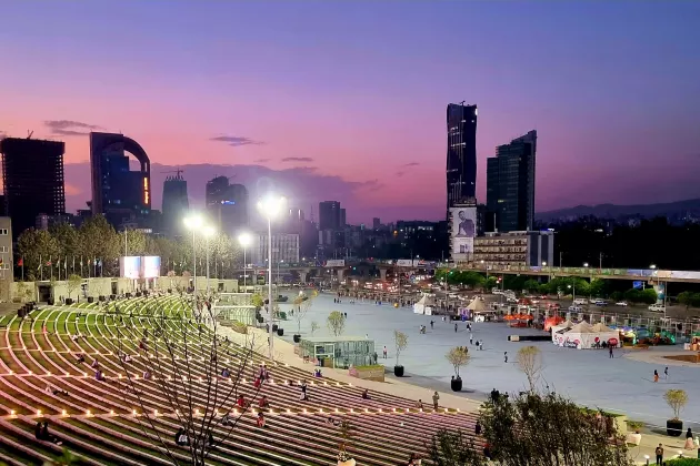 City view in dusk light