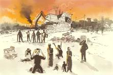 Demolition of a house. Desparate People.